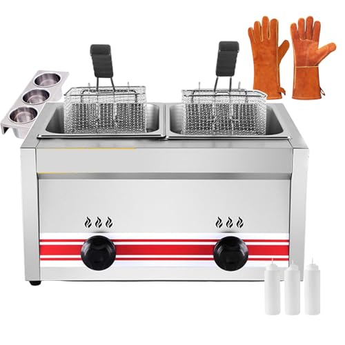 CZAOERXB Freidora Comercial con Tanque Doble - Freidora eléctrica de encimera con cestas y Tapas Desmontables - Freidora de Acero Inoxidable para Cocina con Guantes - Control de Potencia de