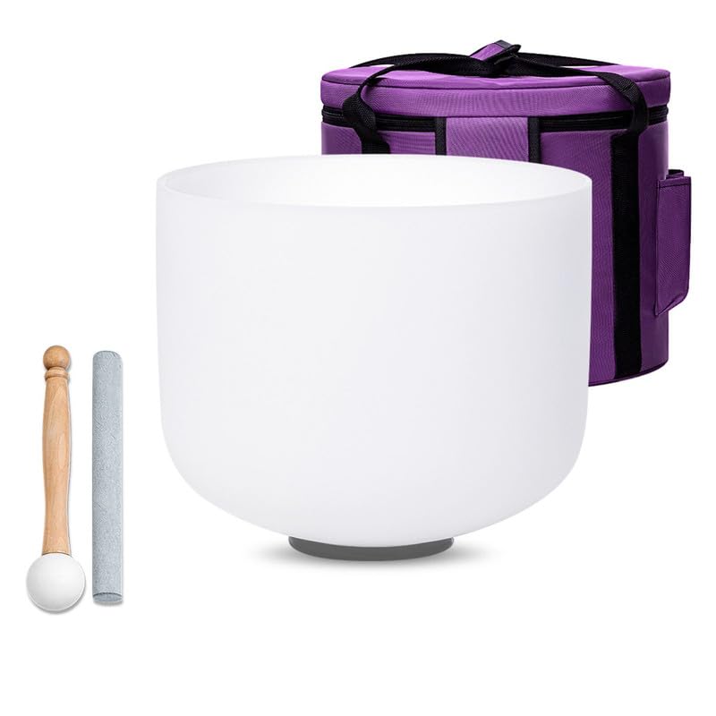 SOUNDELLO 10 Inch 432hz White A Note Third Eye Chakra Quartz Crystal Singing Bowl, for Healing...