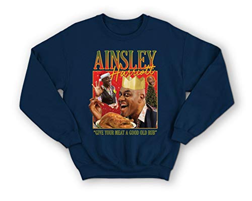 Sanfran Clothing Ainsley Harriott Homage Xmas Christmas Funny UK Gift Cook Meme Tribute TV 90's Icon Jumper Sweater Large/Navy Blue