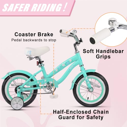 Image of Glerc Daisy Girls Bike, 12 14 16 Inch Kids Bike for Ages 2-7 Years Old Children, Princess Style Kids Bicycle with Training Wheels & Basket & Streamers, Multiple Colors