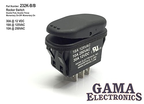 GAMA Electronics Waterproof 30 Amp Double Pole 3 Position Momentary On-Off-Momentary On Rocker