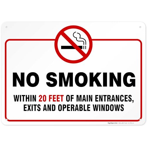 No Smoking Within 20 Feet of Building Sign, 10x14 Inches, Rust Free .040 Aluminum, Fade Resistant, Made in USA