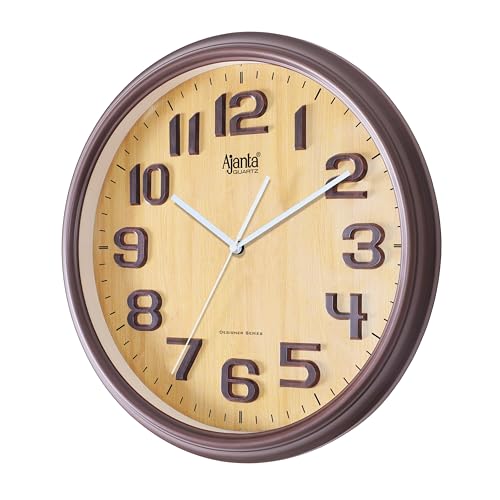 Image of Ajanta Luxury Oak Wood Wall Clock 1087-14.8 Inch - Elegant Silent Sweep Quiet Mechanism - Modern Farmhouse Wooden Decor