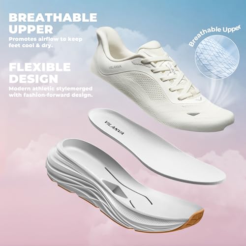 Image of Vilanva Women's Comfortable Walking Shoes Cushion Running Tennis Shoes Non-Slip Workout Gym Athletic Breathable Trendy Fashion Sneakers