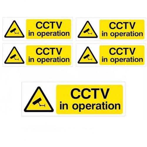 5PCS Self Adhesive Vinyl CCTV Warning Stickers Weatherproof 15cm x 5cm Indoor/Outdoor CCTV Signage for Home & Business Surveillance