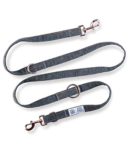 Correa para Perros Jack & Russell Premium Tweed Bradley 2.0m - Correa para Perros de Tweed con mosquetón de Oro Rosa - Correa para Perros Multi Ajustable (Gris Oscuro - Moteado) Cover