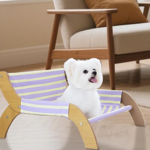 Cama elevada para gatos y cachorros con hamaca transpirable de rayas para interior 7