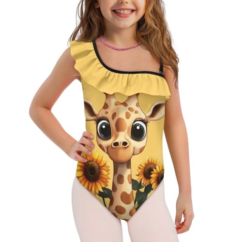 Image of Xpyiqun Swimsuits for Girls 3-14 1-Shoulder Ruffle Bathing Suit One Piece Adjustable Halter Swimming Wear