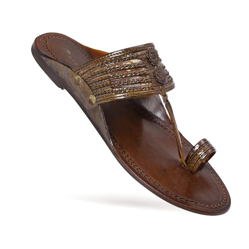 Image of Kolhapuri Chappal for Men Original, Pure Leather Handcrafted Traditional Kolhapuri Chappal for Man Formal Footwear for Weddings & Parties, Ethnic Wear & Daily Comfort