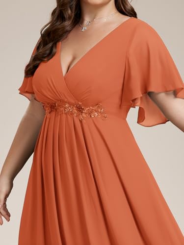 Image of Ever-Pretty Short Sleeves V Neck Plus Size Formal Dresses for Curvy Women Chiffon Mother of The Bride Dress Evening Gowns
