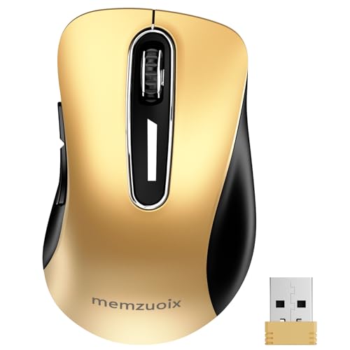 Image of memzuoix 2.4G Wireless Mouse, 1400 DPI Mobile Optical Cordless Mouse with USB Receiver, Portable Computer Mice Wireless Mice for Laptop, PC, Desktop, MacBook, 5 Buttons (Gold)