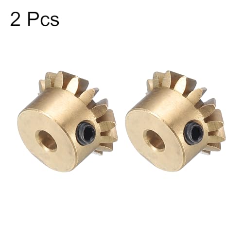 Image of uxcell 2pcs Bevel Gear 0.8 Module 1:1 Reduction Rate 15T 3mm Hole Dia Bevel Pinion Gear Brass, 45 Degree Steering Gear for Hardware Mechanical Rotation, Yellow