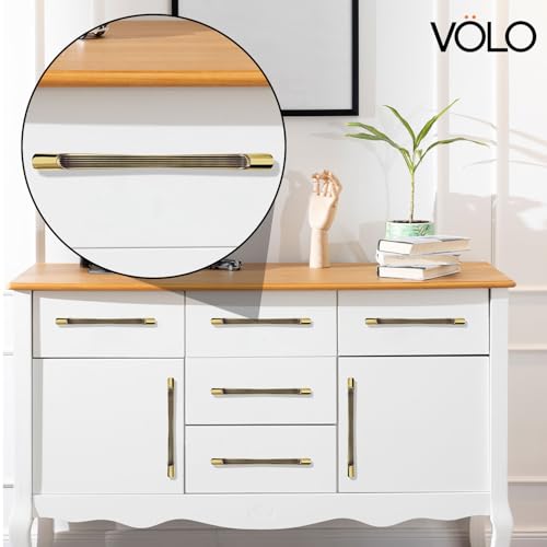 Image of VOLO Wardrobe Cabinet Handle - Sleek Pull Handle for Drawers, Wardrobes, Sliding Doors, and Cabinets in Kitchen, Bedroom, and Office (R-241) (1, Antique Gold, 160MM (8 Inch))