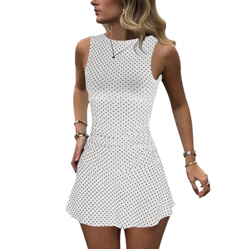 Vestidos Verano Mujer Corto Sexy Sin Mangas Estampado de Lunares línea A Mini Vestido Elegante Slim Fit Bodycon Wrap Vestidos para Fiesta Cóctel Club