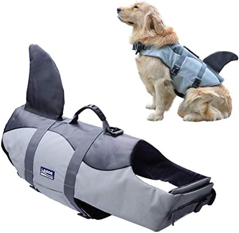 KOOLTAIL Dog Life Jacket - Safety Pet Adjustable Float Vest Pool Swimsuit Shark Style with Soft Handle for Summer Outdoor Swimming