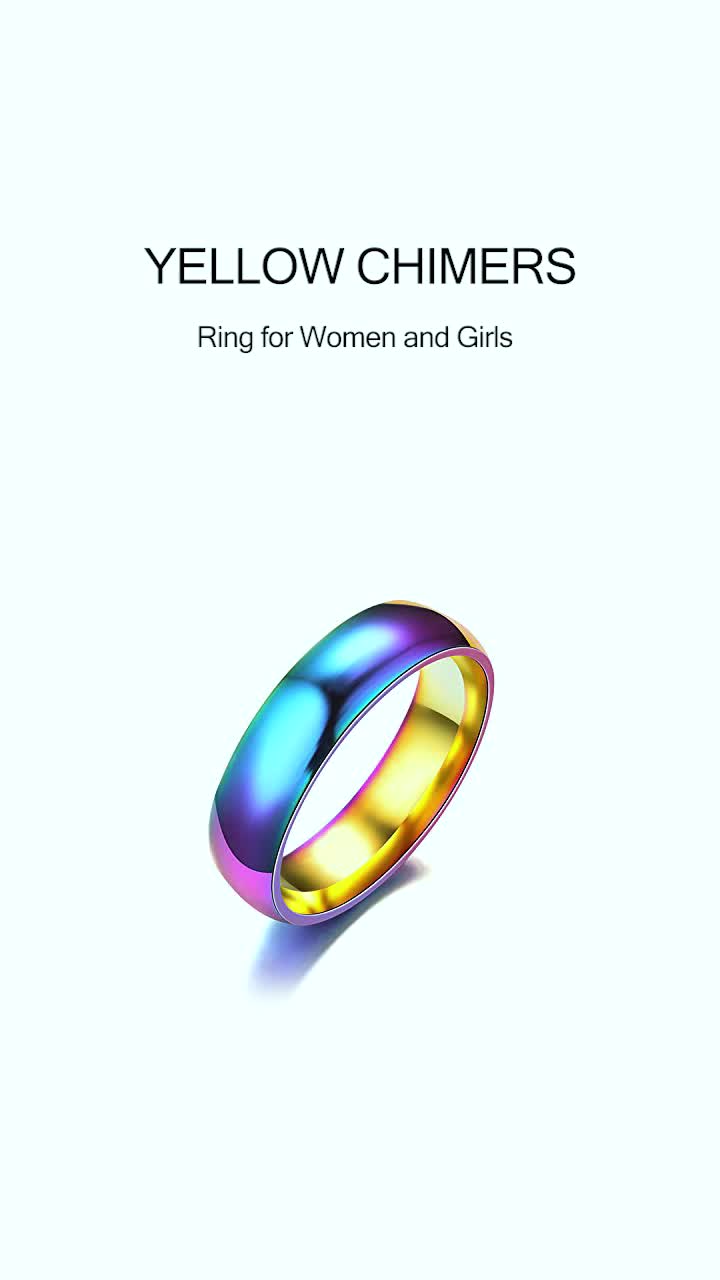 Yellow Chimes Rings for Women Band Ring Unique Rainbow Colors