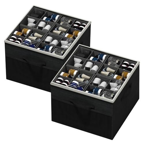 Image of Aokeyee Shoe Organizer for Closet,2 Pack Foldable Shoe Storage Organizer Box Bin with Adjustable Dividers and Clear Cover, Fits up to 16-32 Pairs