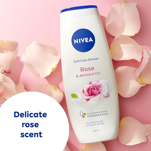 NIVEA Rose & Almond Oil Shower Cream (500 ml, Pack of 6), Moisturising Shower Gel with Almond Oil, Luxurious Body Wash for Women, Body Wash with Vitamin C, E - Image 3