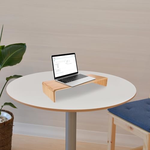 Support d'écran en bambou CRAFTHROU réhausseur réglable beige - 5