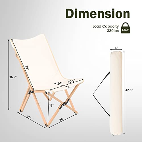 GIANTEX Sillas de Camping 2 Paquetes, Sillas Plegables para Playa, 330 lbs, Silla Mariposa al Aire Libre, Sillas Portátiles para Picnic, Pesca, Senderismo, Montañismo, Marco de Bambú Ligero Sin Montaje (Beige) miniatura 3
