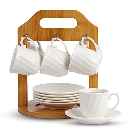 JUJOYBD Juego de tazas de café espresso con platillos sobre soporte, tazas de café para 6 personas, servicio de té, taza de café turca, 80 ml Cover