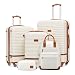 COOLIFE Koffer Trolley Koffer Reisekoffer von ABS Hartschalen Trolley 4 Rollen TSA-Schloss Der Koffer Enthält 1 Reiserucksack und 1 Kulturbeutel (Weiß/Braun, Koffer-Set 5tlg)
