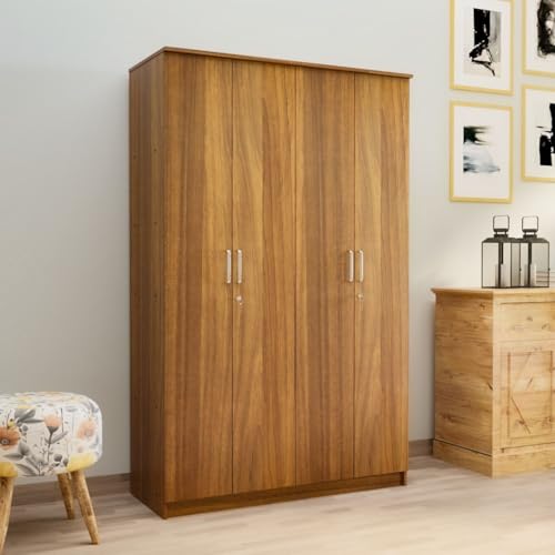 Image of NEUDOT Mono Engineering Wood 4 Door Wardrobe | Almirah for Clothes Wooden | Wardrobe Organizer for Clothes | Multipurpose Almirah for Storage Bedroom | 1 Year Warranty - Leon Teak Finish