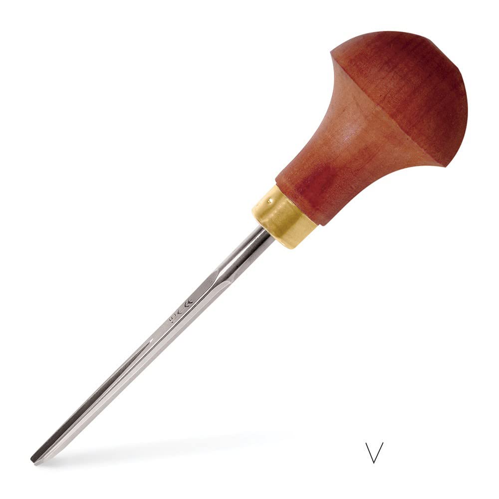 Pfeil Linol- und Holzschnittmesser, Stich L 15, V 45° / 2 mm Metall, Abschrägung, Birnbaumholz Griff, Holzchisel, Messer, 70 mm Klinge, 125 mm Gesamtlänge