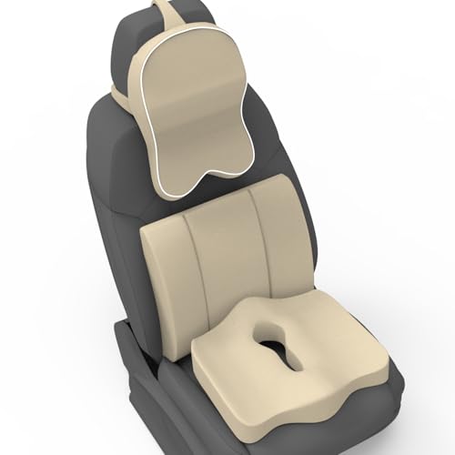 Image of Neckrest Back Support or Orthopaedic Cushion for Long Sitting with Ergonomic Design Made by High Density Memory Foam Used for Car or Office Chairs. (Royal Beigh, Lumbar)