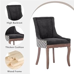 Farmhouse Dining Chairs Set of 2 Upholstered Fabric Dining Room Accent Chairs with Wood Legs Bronze Nailhead High Wingback Kitchen Chairs for Living Room Hotel Apartment Black