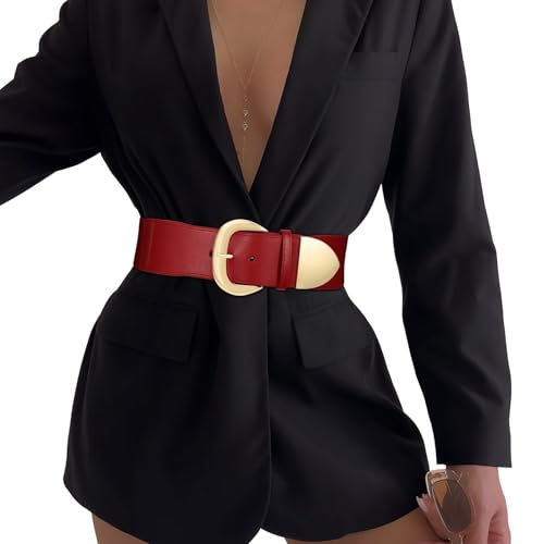 WHIPPY Damen Breiter Gürtel Taillengürtel Stretch für Kleid Elastischer Gürtel Hüftgürtel für Damen Goldener Schnalle rot 43
