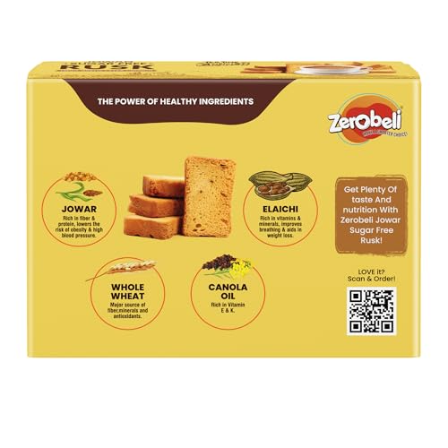 Image of Zerobeli Sugar Free Jowar Rusk - 225g (Pack of 2) | High Fiber Wholegrain Rusks | No Added Sugar, No maida & No Palm Oil | Healthy Snacks for Diabetics & Weight Management