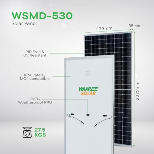 Image of WAAREE 530-535 Watt Mono PERC 144 Cells Solar Panel (WSMD-530-535) II VOC-49.89 II 11.41A, (Pack of 2)