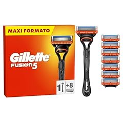 Idea Regalo - Gillette Rasoio Barba Manuale + 8 Lamette Gillette Fusion 5, LAMETTE DA BARBA Di Ricambio a 5 Lame e Rasoio Manuale Fusion 5, Rasatura Scorrevole con Striscia Lubrificante