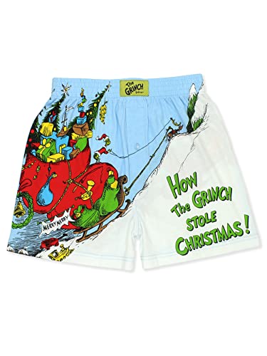 Dr. Seuss The Grinch Holiday Men's Button Fly Boxer Lounge Shorts