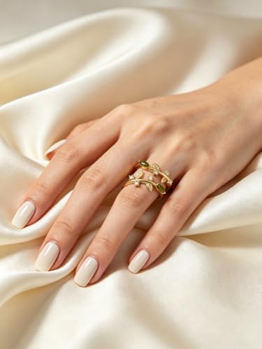 Midari 14K 금박 반지 천연 잎 오픈 조절 가능한 반지 12개월 탄생석 천연 주얼리 선물 여성 엄마 그녀를 위한 — 사진 2