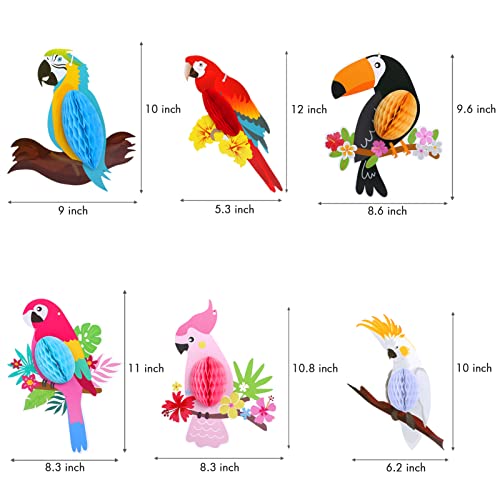 Image of KESOTE 6 Pieces Hawaiian Tropical Parrot Bird Honeycomb Hanging Party Decorations, Summer Tiki Bar Party Decor, Rainforest Decorations Garden Yard Room Decor (Pack of 2)