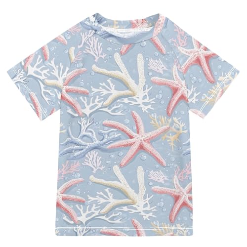 ALAZA Kids Rash Guard Girls Boys Toddler Swim Shirts Short Sleeve Starfish UPF 50+ 3T
