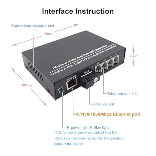 Image of 4 Channel POTS Telephone Gigabit Ethernet Over Fiber Optic Media Converter Extender SC /UPC Singlemode Single Fiber up 20Km,Support Called id Ring and Fax No Delay A Set