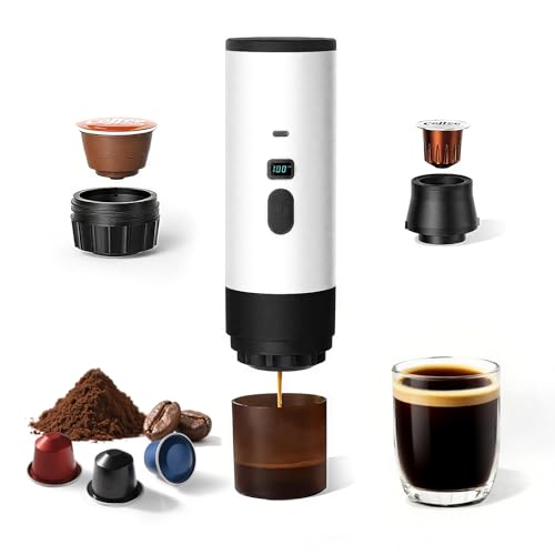 Image of Portable Coffee Maker Espresso Machine with 7800mAh Battery & Digital Display, Self-Heating Travel Coffee Maker for Camping, Car, USB-C Compatible with Ground Coffee & NS Capsules RV Hiking Office