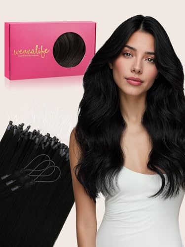 Image of WENNALlFE T Lock Tip Hair Extensions Human Hair, 50g 60s 20 Inch Jet Black Remy Hair Microlink Hair Extensions Real Human Hair Seamless Micro Loop Soft Reusable Micro Bead Extensiones De Cabello