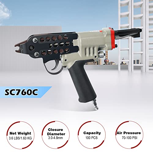 Sc760C 16 Gauge 1/2-Inch Crown Pneumatic C Ring Staple Gun Kit Air Power Hog Ring Staple Gun 3.0-4.8Mm Closure Diameter Hog Ring Plier Gun C Ring Stapler Fencing Tool For Spring Mattress, Railing #TOP5