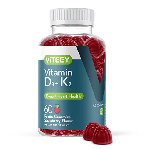 Vitamin D3 + K2 Gummies - 1000 Iu Vitamin D3 + 100 Mcg Vitamin K2 - Bone & Heart Health For Adults And Teens - Vegetarian, Gluten Free, Gelatin Free & Non Gmo - Chewable Strawberry Flavored Gummies #TOP13