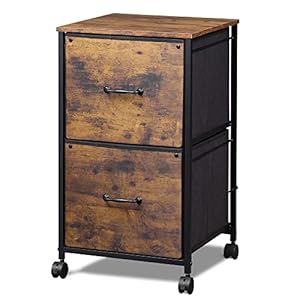 DEVAISE 2 Drawer Mobile File Cabinet Rolling Printer Stand Fabric Vertical Filing Cabinet fits A4 or Letter Size for Home Office Rustic Brown Wood Grain Print