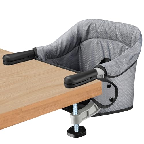 Image of Fast Table Chair Hook on Chair Clip on Table Clamping Chair Portable Heavy Duty Feeding Seat, Fold-Flat Storage, Attach to Table Removable Travel Chair for Babies and Toddlers (Grey)