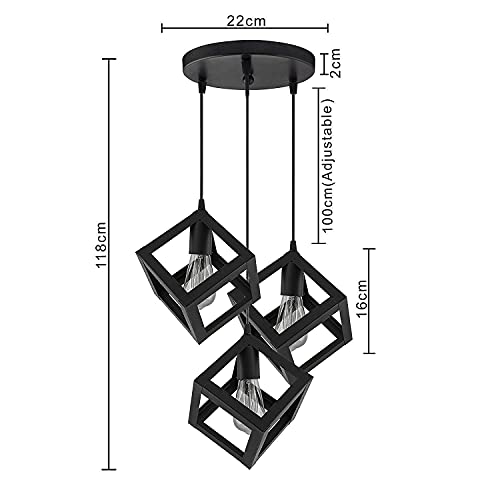 Image of Geometric Pendant Lighting, Geometric Modern Hanging Light Ceiling Fixture for Kitchen Island, Foyer, Hallway, Bedroom and Entryway (Bulb Include) (Black Square)