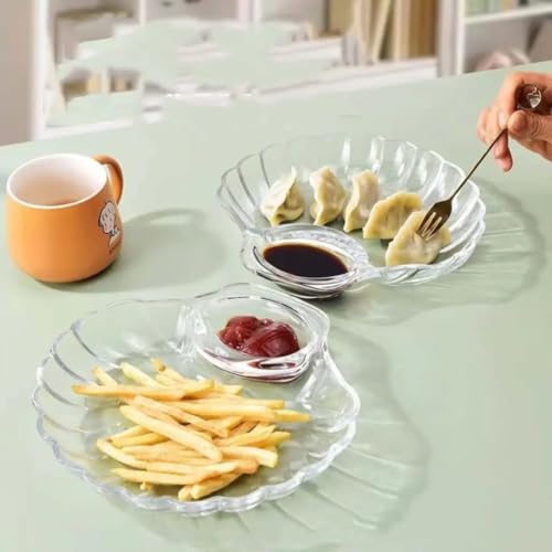 Image of PrimeWorld Set of 2 - 9.45 Inch Sea Shell Glass Plates | Elegant Dumpling, Sushi, Snack, Fruit & Chips Serving Dishes | Decorative Crystal-Clear Plates for Dining, Parties & Restaurants