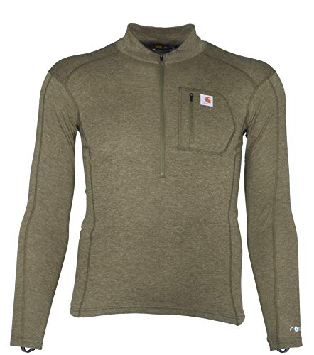 Carhartt Men's Size Force Tech Quarter-Zip Thermal Base Layer Long Sleeve Shirt, Burnt Olive Heather, Large Tall