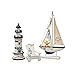 Flanacom Badezimmer Deko - 3er Set - Maritime Badezimmer Deko - Leuchtturm, Segel-Schiff und Strand-Stuhl aus Holz - Badaccessoires - Schöne Deko für das Bad - Design 2