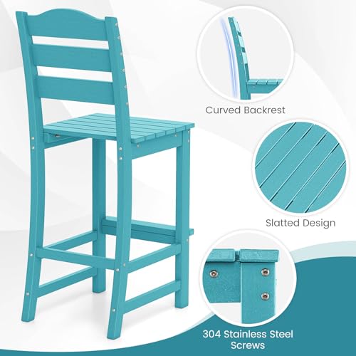 Image of Tangkula Patio HDPE Barstool, Outdoor High Top Bar Chair w /Backrest & Footrest, All-Weather Wood-Plastic Bar Height Chair for Poolside, Backyard, Porch (4, Turquoise)